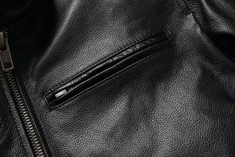 Vintage Black Brown Real Cowhide Genuine Leather Jacket Real Fur Men's Leather Jacket Men Leather Jacket Motorcycle Coat