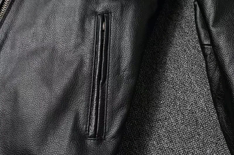 Vintage Black Brown Real Cowhide Genuine Leather Jacket Real Fur Men's Leather Jacket Men Leather Jacket Motorcycle Coat