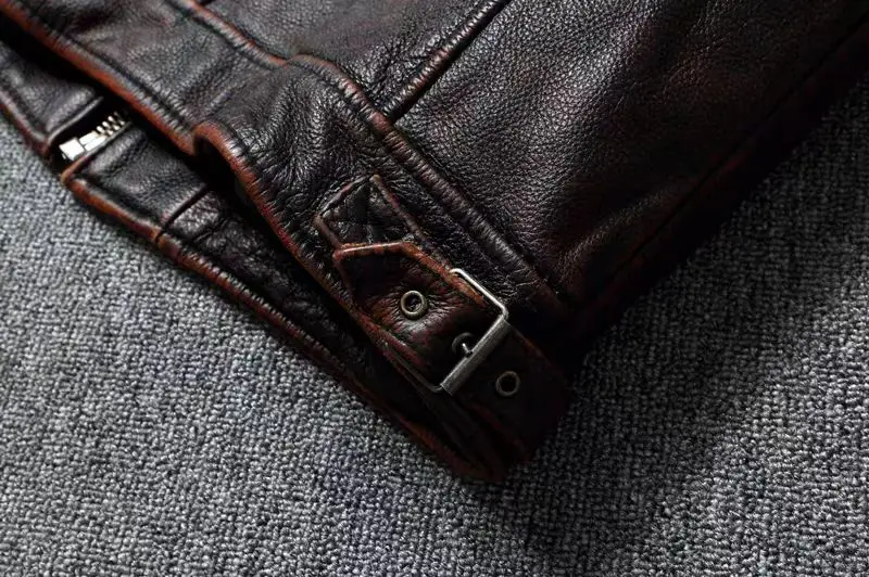Vintage Black Brown Real Cowhide Genuine Leather Jacket Real Fur Men's Leather Jacket Men Leather Jacket Motorcycle Coat