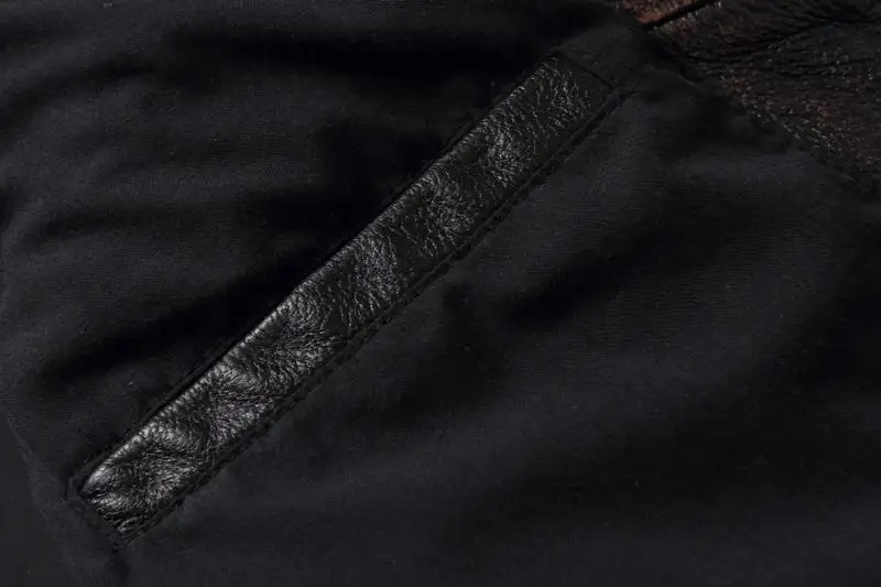 Vintage Black Brown Real Cowhide Genuine Leather Jacket Real Fur Men's Leather Jacket Men Leather Jacket Motorcycle Coat