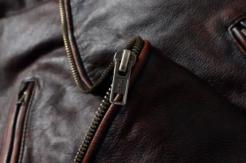 Vintage Black Brown Real Cowhide Genuine Leather Jacket Real Fur Men's Leather Jacket Men Leather Jacket Motorcycle Coat