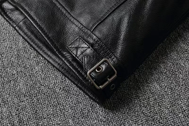 Vintage Black Brown Real Cowhide Genuine Leather Jacket Real Fur Men's Leather Jacket Men Leather Jacket Motorcycle Coat