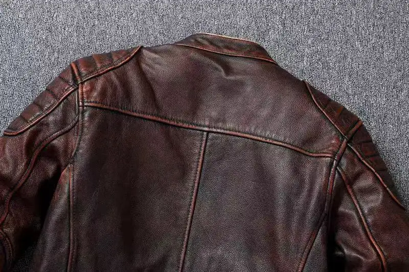 Vintage Black Brown Real Cowhide Genuine Leather Jacket Real Fur Men's Leather Jacket Men Leather Jacket Motorcycle Coat