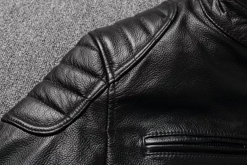 Vintage Black Brown Real Cowhide Genuine Leather Jacket Real Fur Men's Leather Jacket Men Leather Jacket Motorcycle Coat