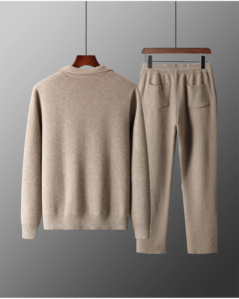MVLYFLRT Men's 100% Merino Wool Two-Piece Suit Zipper Cardigan And Elastic Waist Pants Casual Warm Autumn Winter Clothing Set...