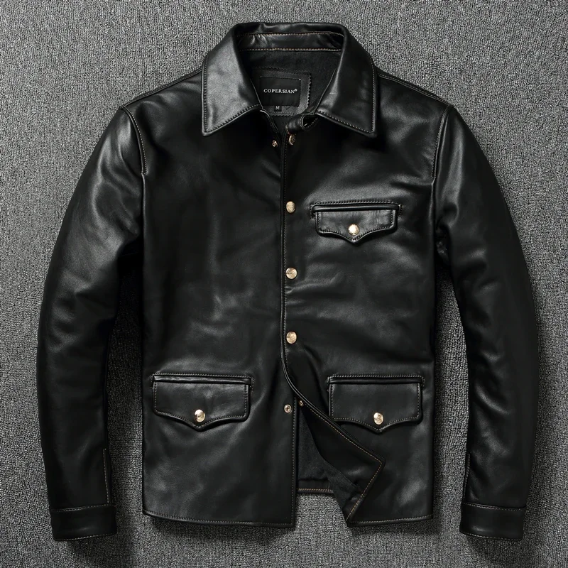 Imported oil wax top layer leather jacket leather jacket male brakeman casual lapel dispatcher horse leather jacket