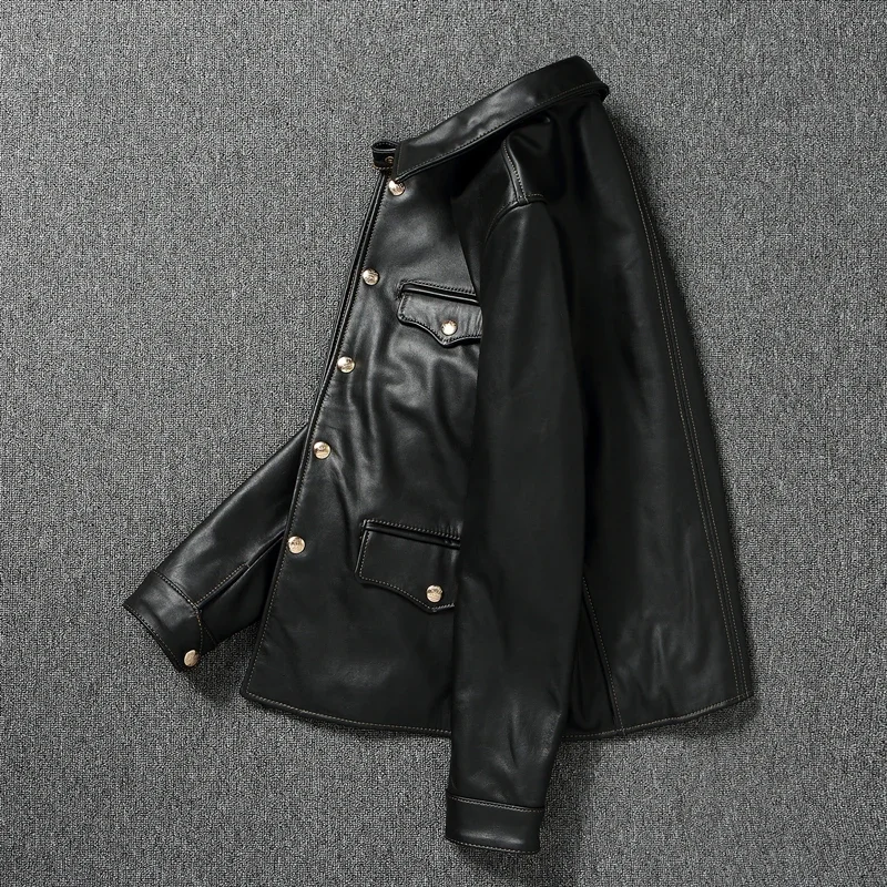 Imported oil wax top layer leather jacket leather jacket male brakeman casual lapel dispatcher horse leather jacket