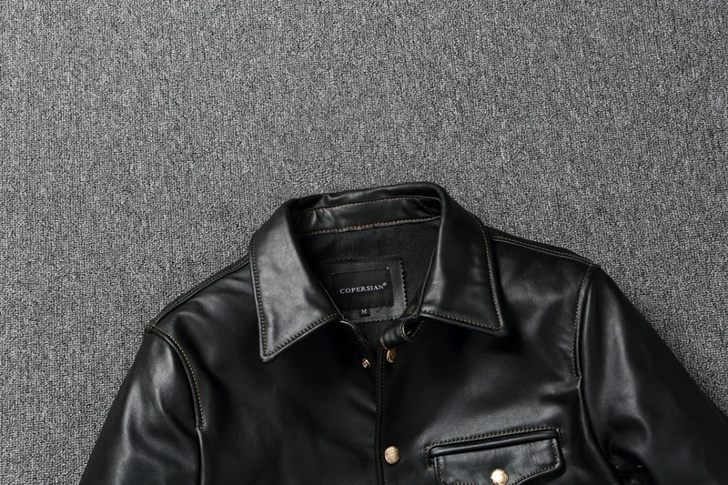Imported oil wax top layer leather jacket leather jacket male brakeman casual lapel dispatcher horse leather jacket
