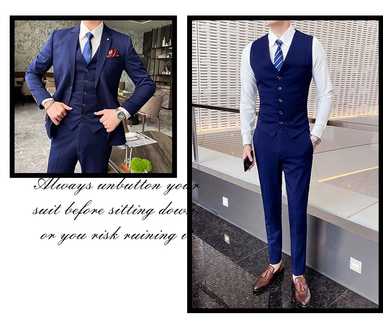 Men's Large Size Three-Piece Suit Set - High-Quality Solid Color Fashion Business Professional Suit with Vest And Trousers