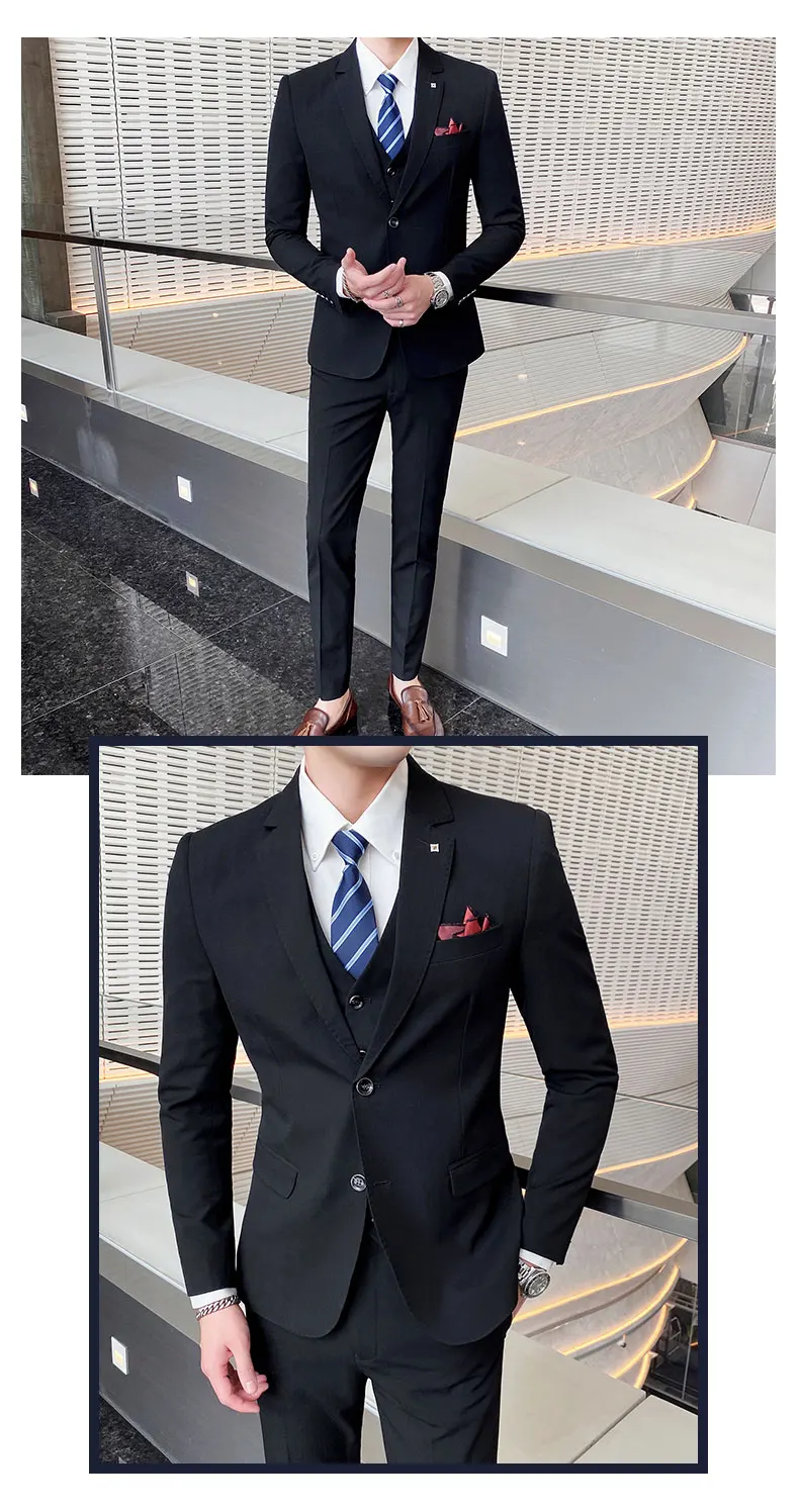 Men's Large Size Three-Piece Suit Set - High-Quality Solid Color Fashion Business Professional Suit with Vest And Trousers