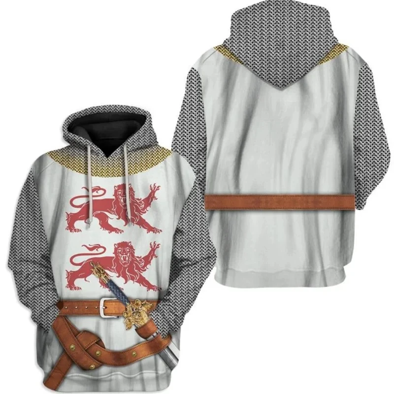 Medieval Templar Knight Graphic Hoodie Men Funny Cosplay Costume Streetwear 3d Printed Uniform Hoodies Fashion Hooded Pullover