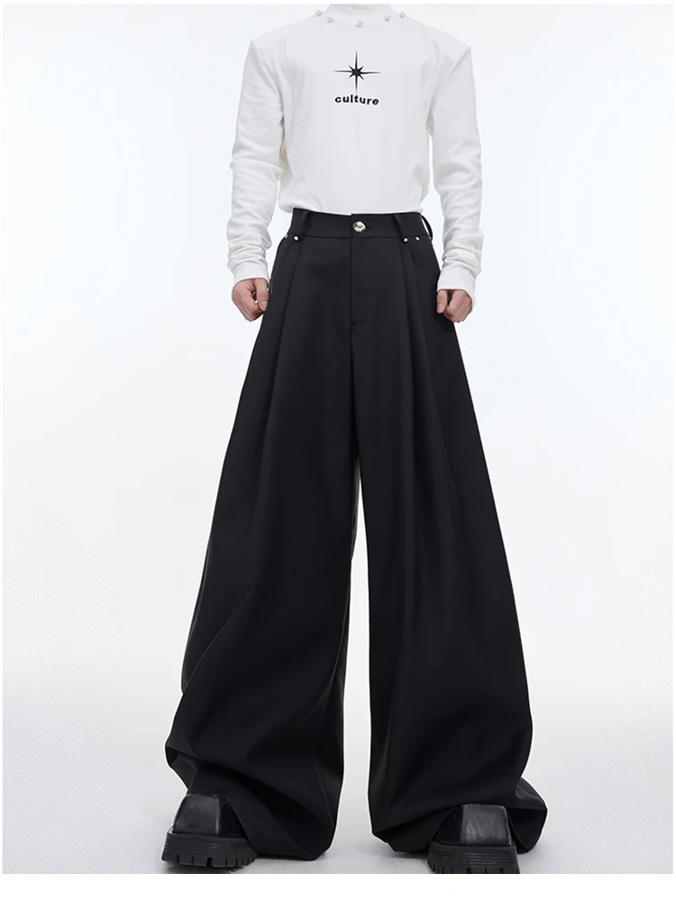 Mauroicardi Spring Autumn Long Loose Casual Black Flowy Soft Pleated Baggy Wide Leg Pants Men with High Waist Korean Fashion2024