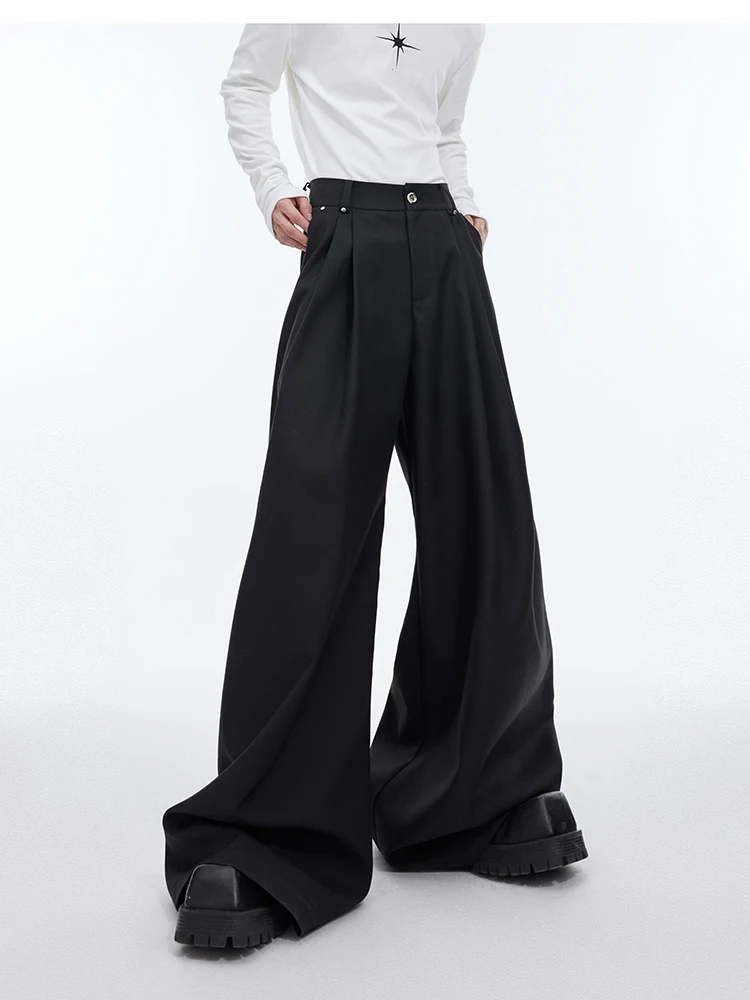 Mauroicardi Spring Autumn Long Loose Casual Black Flowy Soft Pleated Baggy Wide Leg Pants Men with High Waist Korean Fashion2024