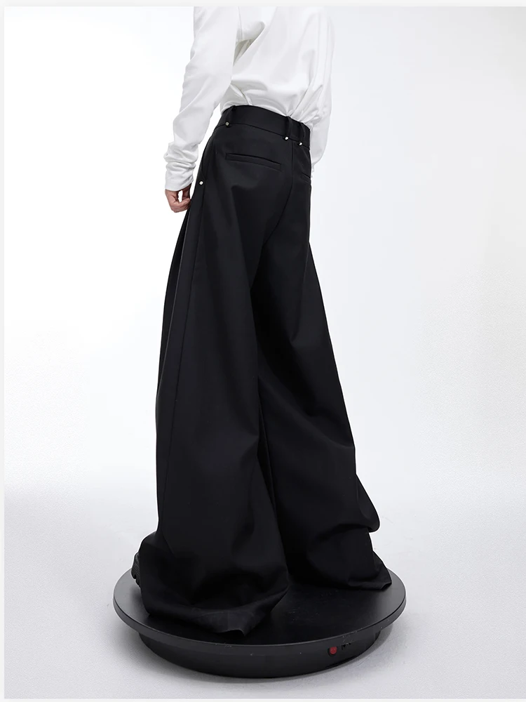 Mauroicardi Spring Autumn Long Loose Casual Black Flowy Soft Pleated Baggy Wide Leg Pants Men with High Waist Korean Fashion2024