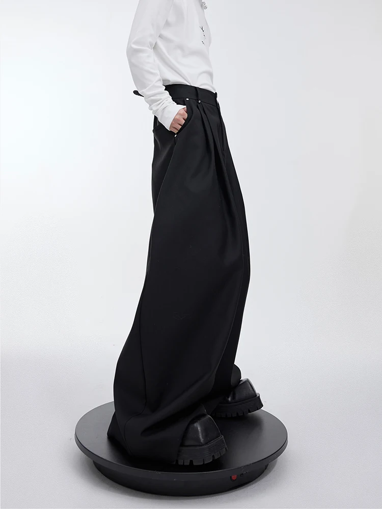 Mauroicardi Spring Autumn Long Loose Casual Black Flowy Soft Pleated Baggy Wide Leg Pants Men with High Waist Korean Fashion2024