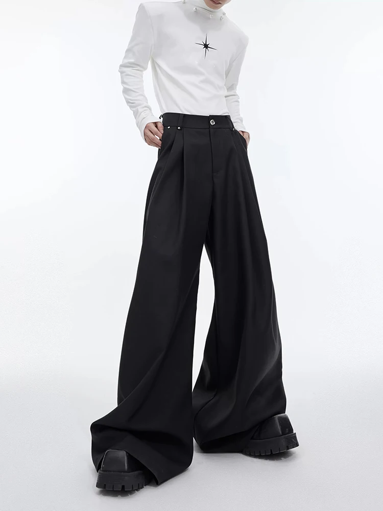 Mauroicardi Spring Autumn Long Loose Casual Black Flowy Soft Pleated Baggy Wide Leg Pants Men with High Waist Korean Fashion2024