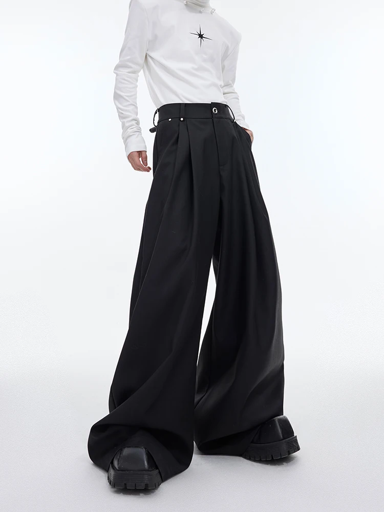 Mauroicardi Spring Autumn Long Loose Casual Black Flowy Soft Pleated Baggy Wide Leg Pants Men with High Waist Korean Fashion2024