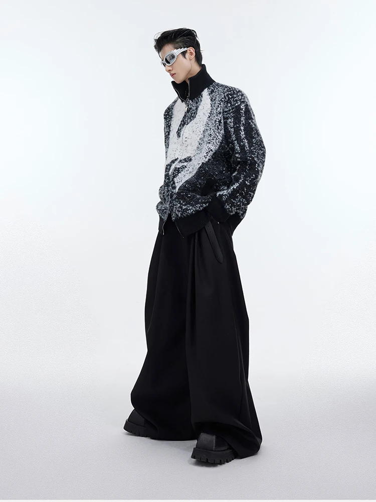 Mauroicardi Spring Autumn Long Loose Casual Black Flowy Soft Pleated Baggy Wide Leg Pants Men with High Waist Korean Fashion2024