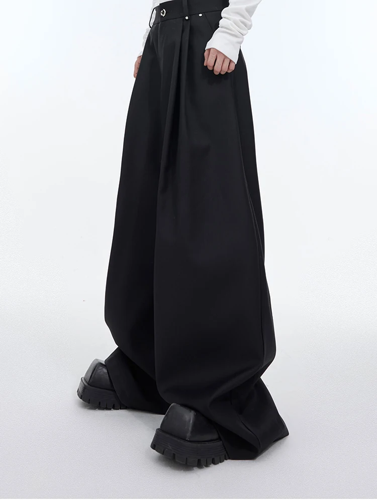 Mauroicardi Spring Autumn Long Loose Casual Black Flowy Soft Pleated Baggy Wide Leg Pants Men with High Waist Korean Fashion2024
