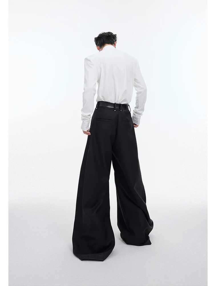 Mauroicardi Spring Autumn Long Loose Casual Black Flowy Soft Pleated Baggy Wide Leg Pants Men with High Waist Korean Fashion2024