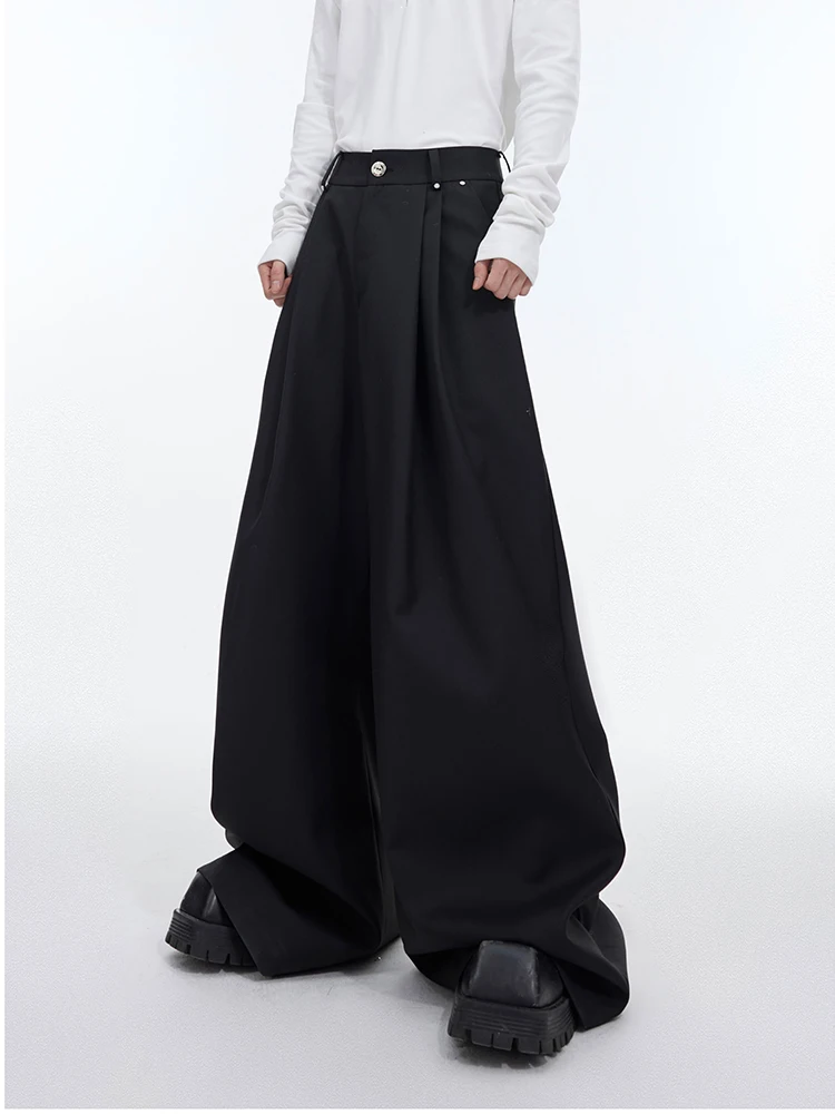Mauroicardi Spring Autumn Long Loose Casual Black Flowy Soft Pleated Baggy Wide Leg Pants Men with High Waist Korean Fashion2024
