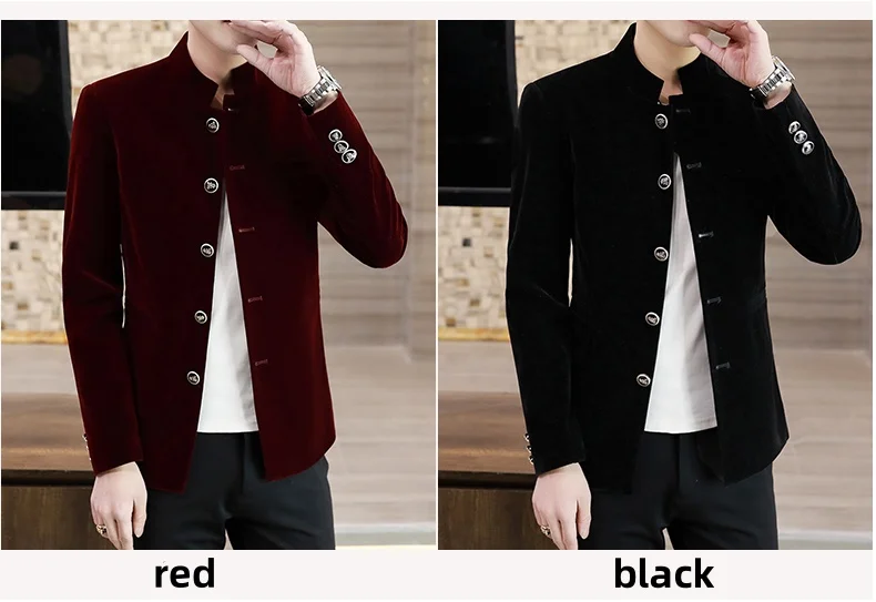 Men's Light Luxury Golden Velvet Coat Youth Fashion Trend Solid Color Stand Collar MAO Suit Handsome Boutique Item