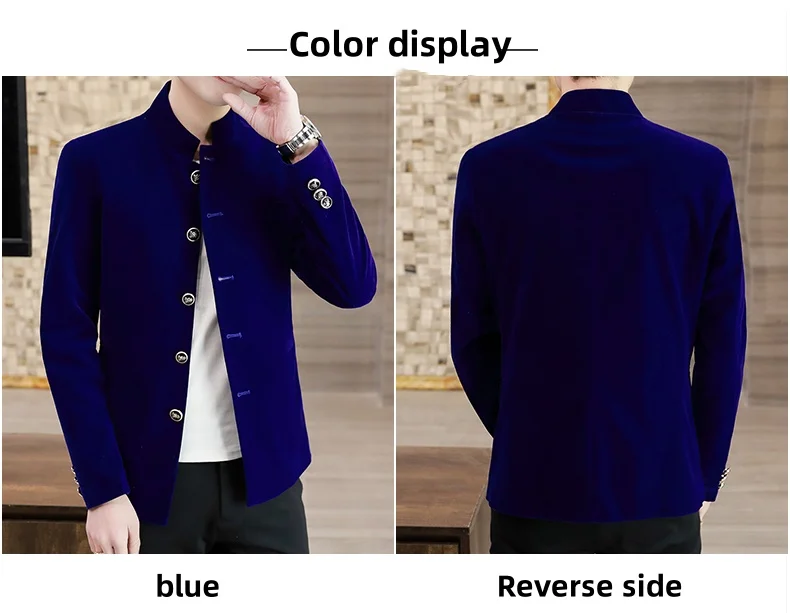 Men's Light Luxury Golden Velvet Coat Youth Fashion Trend Solid Color Stand Collar MAO Suit Handsome Boutique Item