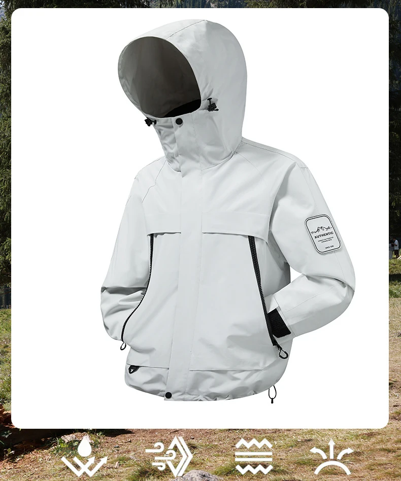 2025 New Men Softshell Jackets for Men Waterproof Zip Up Hooded Jacket Outerwear Coats with Zipper Pockets Hiking Camping Clothe
