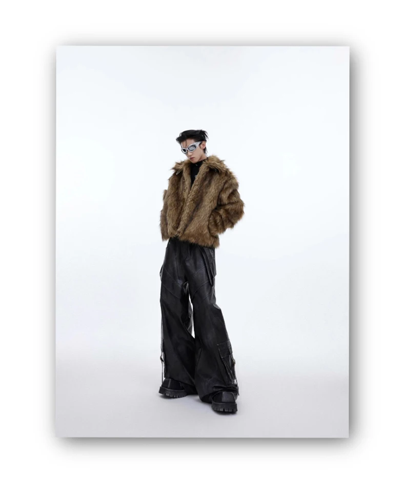 Mauroicardi Winter Short Thick Warm Brown Hairy Soft Faux Fur Coat Men with Turn-down Collar Long Sleeve Fluffy Jackets 2024