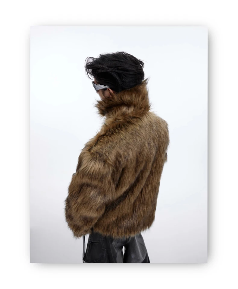 Mauroicardi Winter Short Thick Warm Brown Hairy Soft Faux Fur Coat Men with Turn-down Collar Long Sleeve Fluffy Jackets 2024