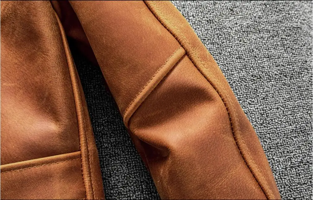 Orange Winter Pilot Leather Jacket Men Military Style Plus Size 5XL Genuine Natural Thick Cowhide Flight Leather Coat