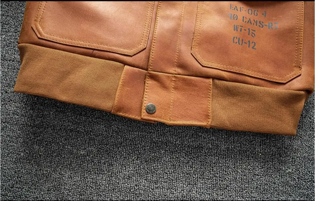 Orange Winter Pilot Leather Jacket Men Military Style Plus Size 5XL Genuine Natural Thick Cowhide Flight Leather Coat