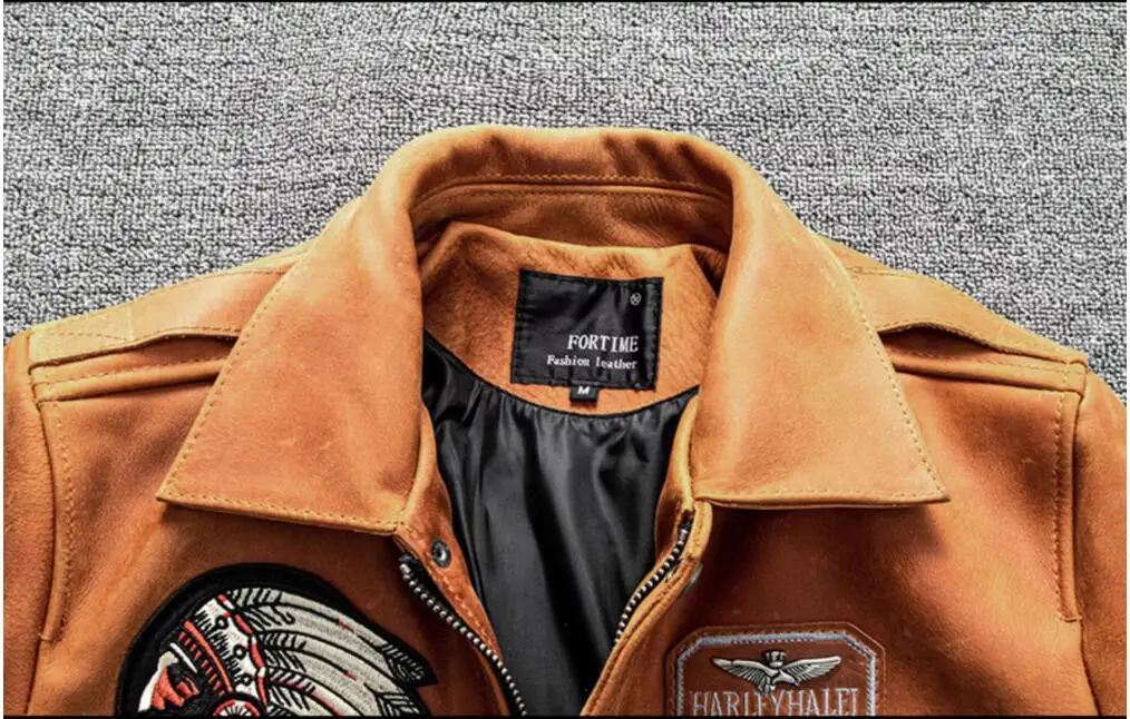 Orange Winter Pilot Leather Jacket Men Military Style Plus Size 5XL Genuine Natural Thick Cowhide Flight Leather Coat
