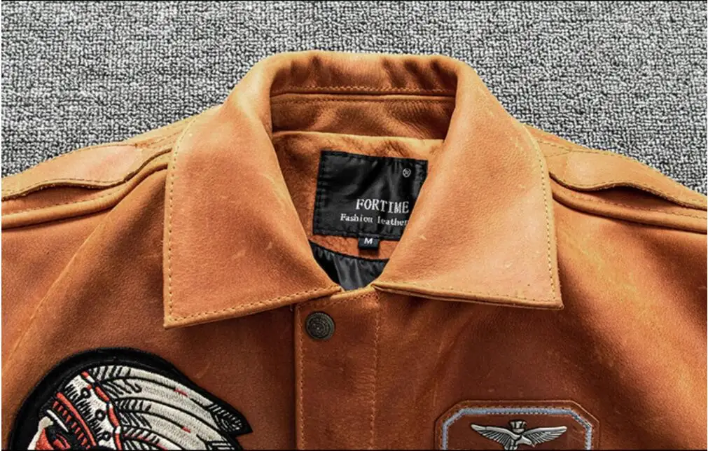Orange Winter Pilot Leather Jacket Men Military Style Plus Size 5XL Genuine Natural Thick Cowhide Flight Leather Coat