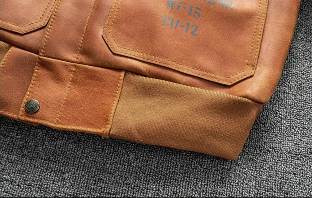 Orange Winter Pilot Leather Jacket Men Military Style Plus Size 5XL Genuine Natural Thick Cowhide Flight Leather Coat