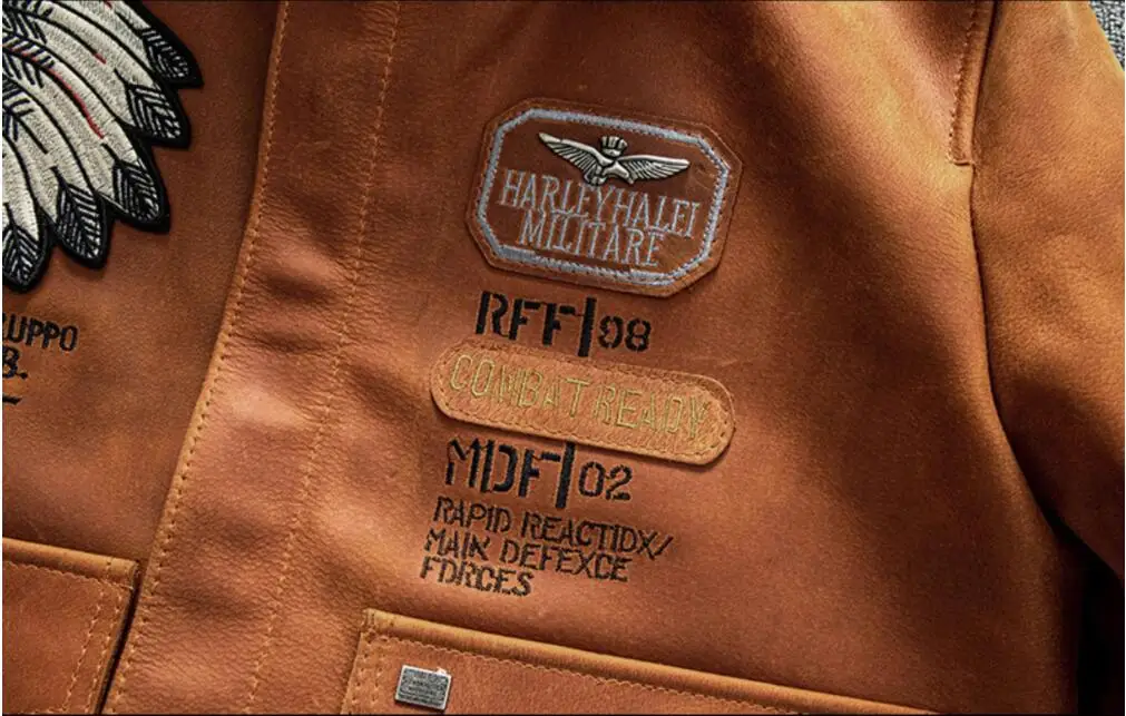 Orange Winter Pilot Leather Jacket Men Military Style Plus Size 5XL Genuine Natural Thick Cowhide Flight Leather Coat