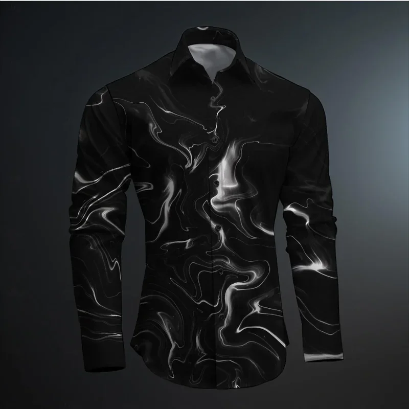 2024 New Geometry 3D Printing Color Block Abstract Fashion Casual Men's Shirt Party Street Spring and Autumn Lapel Long Sleeve