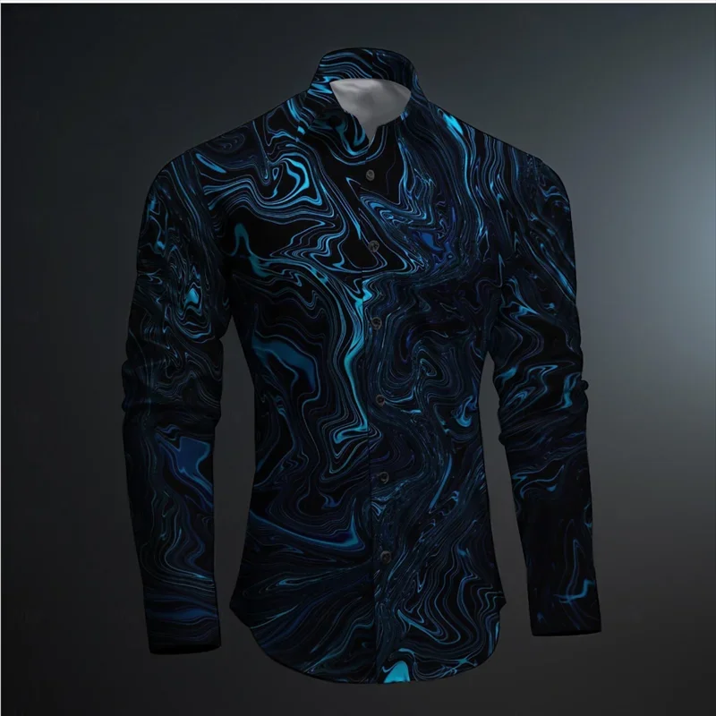 2024 New Geometry 3D Printing Color Block Abstract Fashion Casual Men's Shirt Party Street Spring and Autumn Lapel Long Sleeve