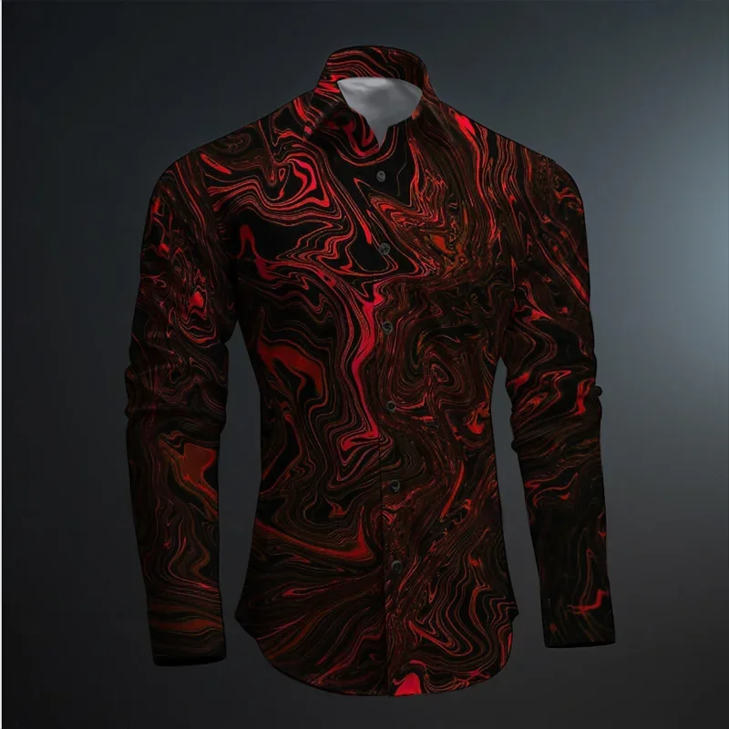 2024 New Geometry 3D Printing Color Block Abstract Fashion Casual Men's Shirt Party Street Spring and Autumn Lapel Long Sleeve