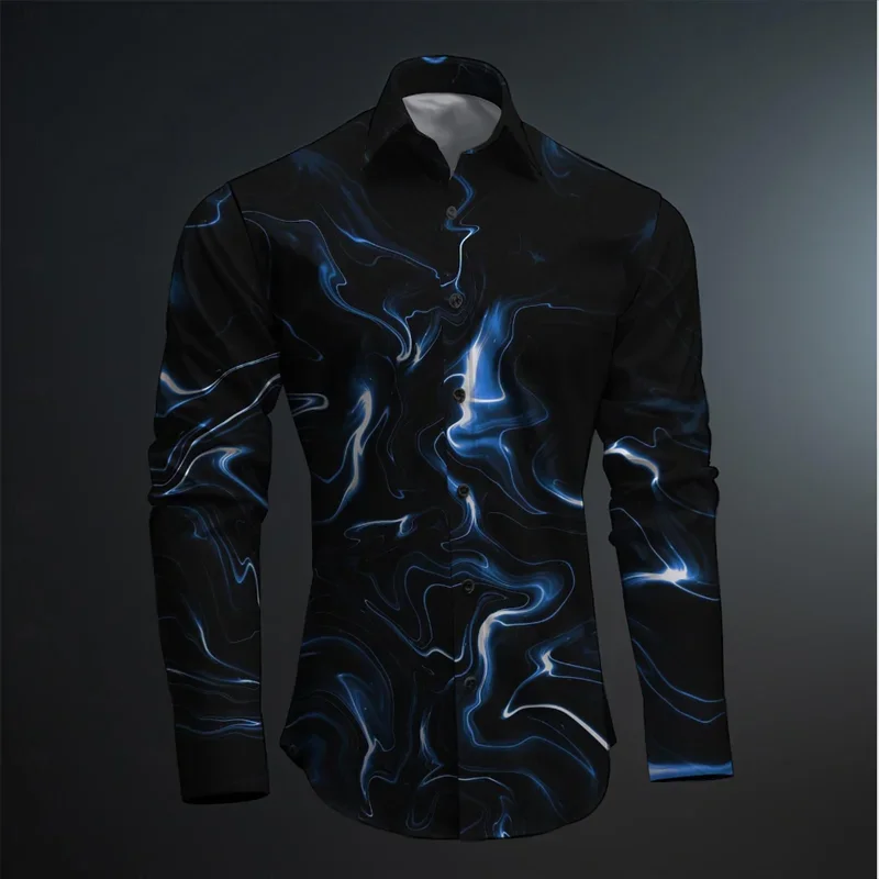 2024 New Geometry 3D Printing Color Block Abstract Fashion Casual Men's Shirt Party Street Spring and Autumn Lapel Long Sleeve
