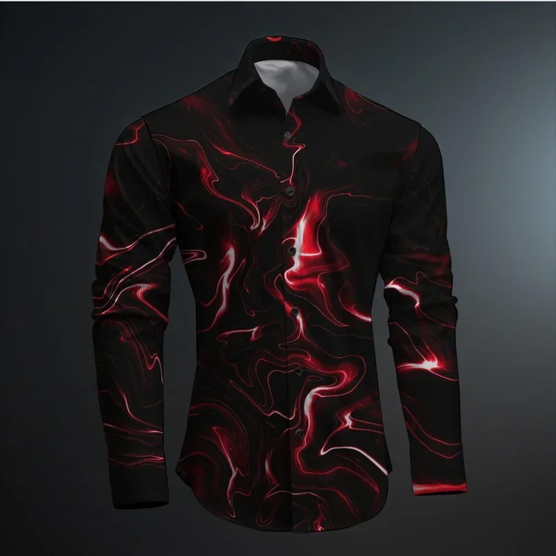 2024 New Geometry 3D Printing Color Block Abstract Fashion Casual Men's Shirt Party Street Spring and Autumn Lapel Long Sleeve