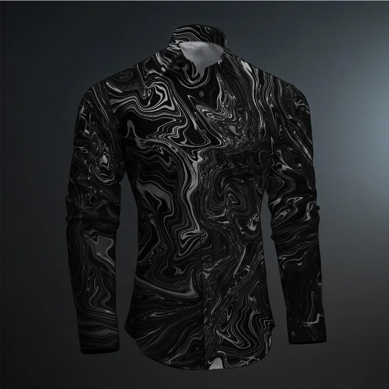 2024 New Geometry 3D Printing Color Block Abstract Fashion Casual Men's Shirt Party Street Spring and Autumn Lapel Long Sleeve