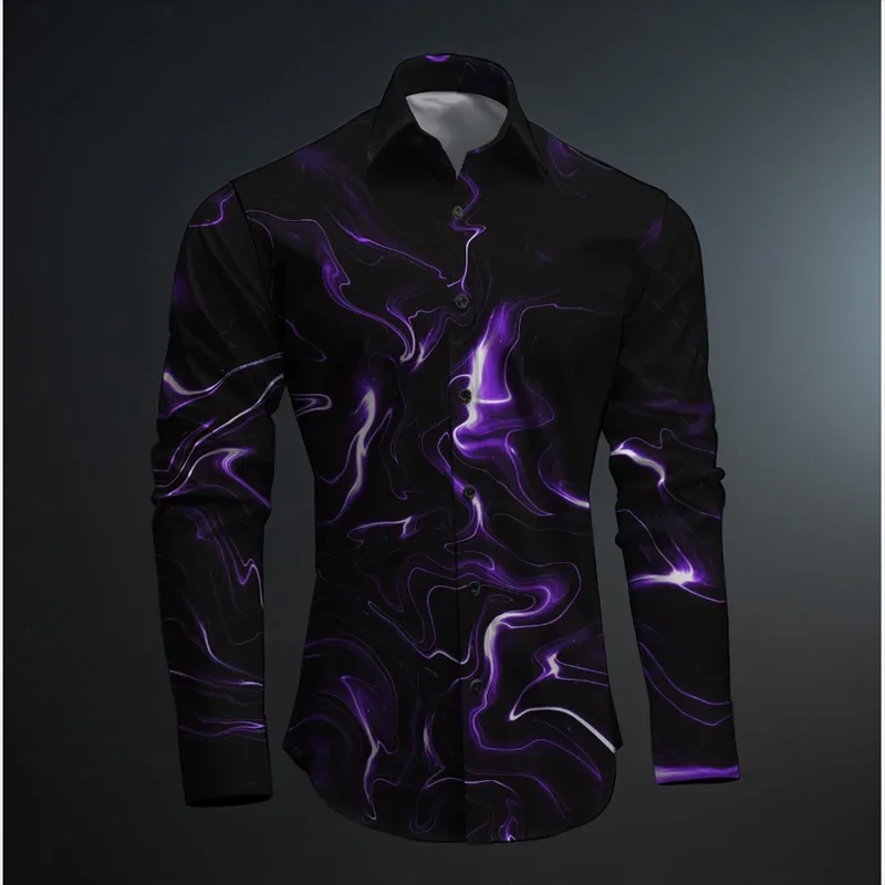 2024 New Geometry 3D Printing Color Block Abstract Fashion Casual Men's Shirt Party Street Spring and Autumn Lapel Long Sleeve