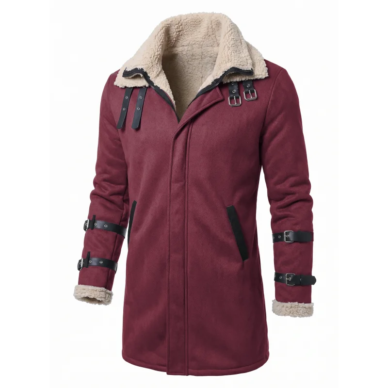 New Winter Windproof Jacket - Mid-length Warm Fleece Coat Double Collar Double-layered Outdoor Warm Coat Street Mens Jacket