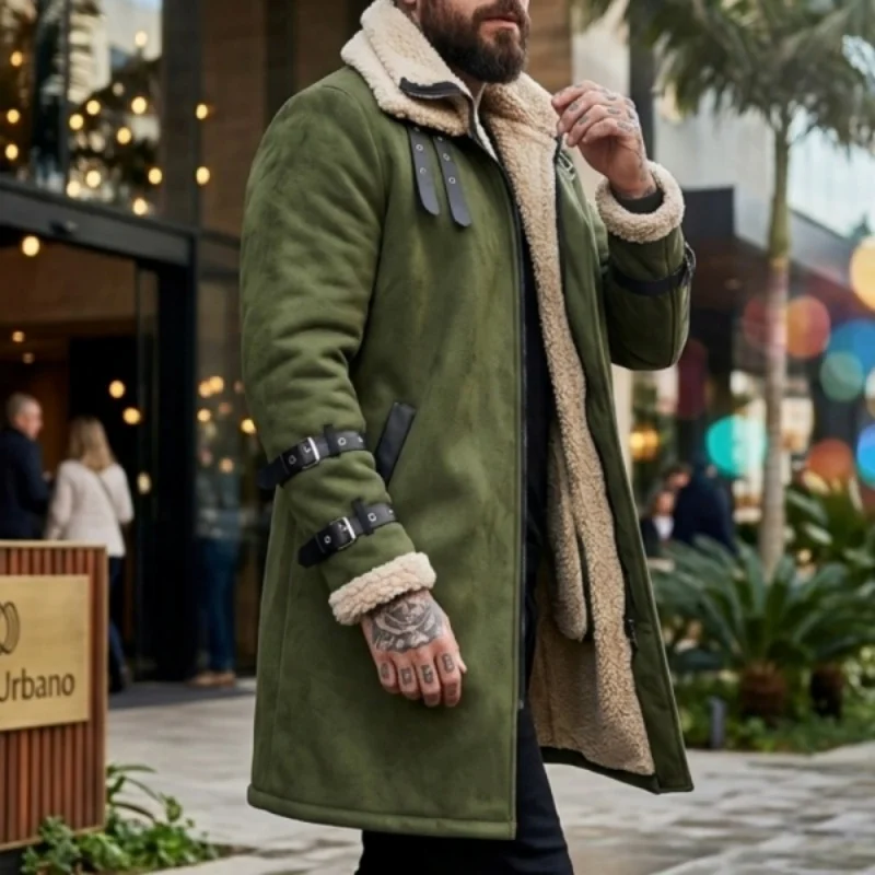 New Winter Windproof Jacket - Mid-length Warm Fleece Coat Double Collar Double-layered Outdoor Warm Coat Street Mens Jacket