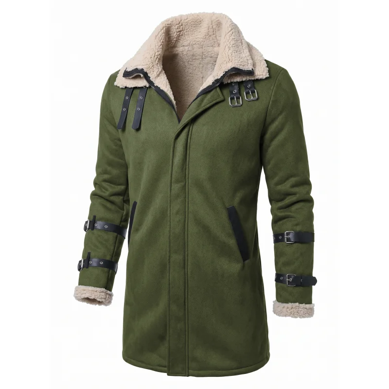 New Winter Windproof Jacket - Mid-length Warm Fleece Coat Double Collar Double-layered Outdoor Warm Coat Street Mens Jacket