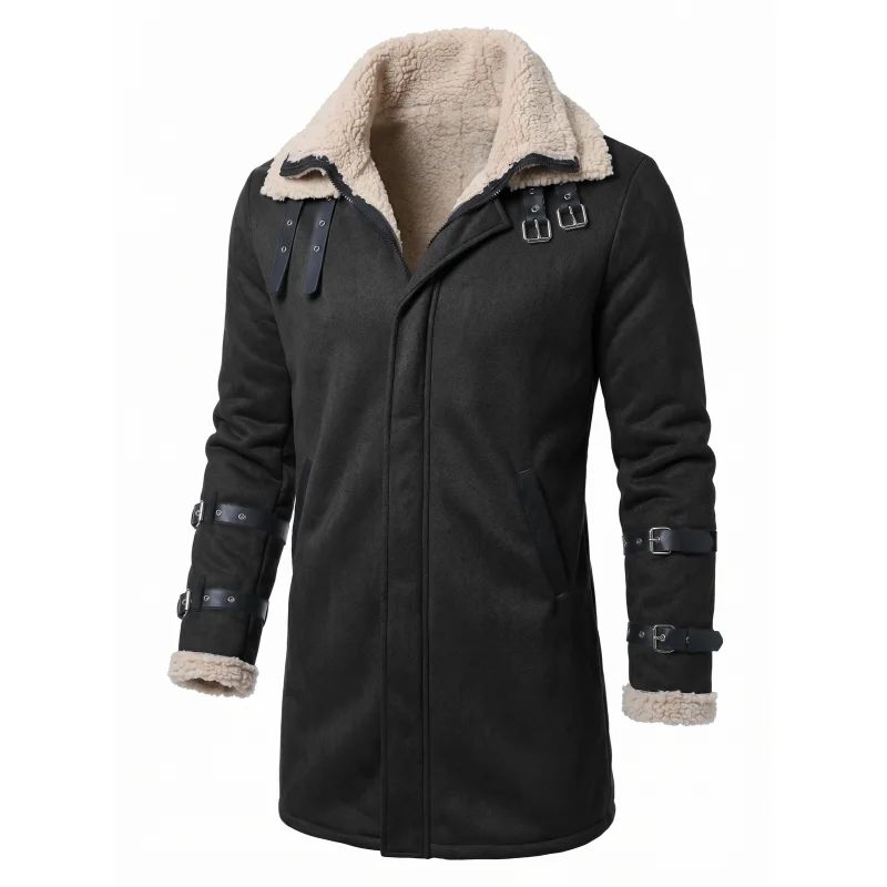New Winter Windproof Jacket - Mid-length Warm Fleece Coat Double Collar Double-layered Outdoor Warm Coat Street Mens Jacket