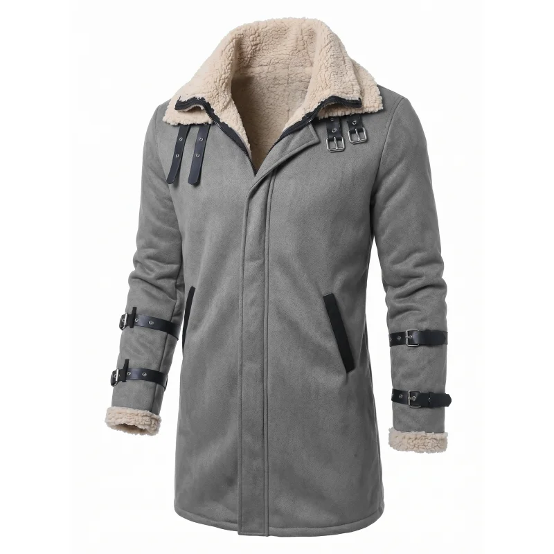 New Winter Windproof Jacket - Mid-length Warm Fleece Coat Double Collar Double-layered Outdoor Warm Coat Street Mens Jacket