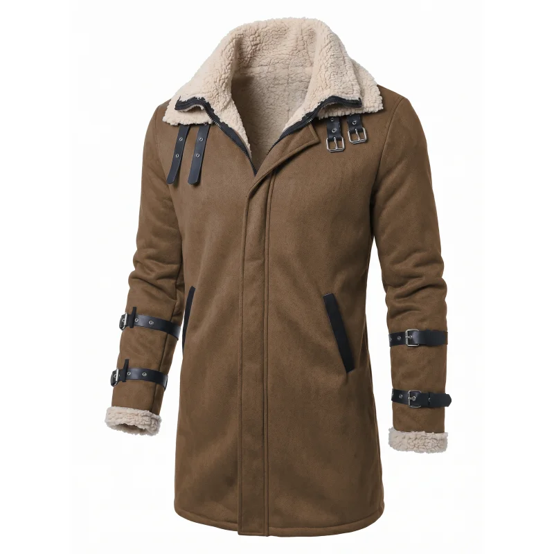 New Winter Windproof Jacket - Mid-length Warm Fleece Coat Double Collar Double-layered Outdoor Warm Coat Street Mens Jacket