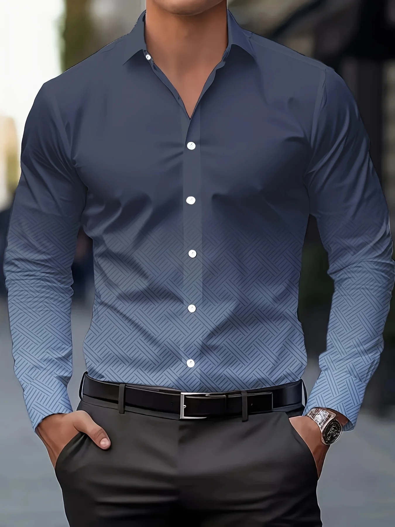 Men's Stylish Casual Long Sleeve Shirt Breathable Tops Gradient Casual Business Shirts Full Sleeve shirts Turn-Down Collar